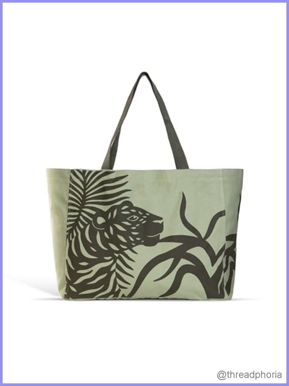 Cotton Canvas Shoulder Bag with Animal Print & Khaki Webbing Handles